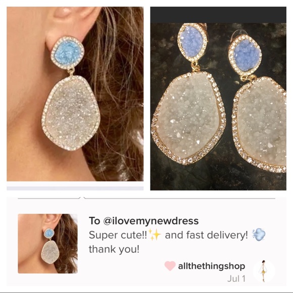 Anthro Druzy Quartz Moonlight Drop Earrings - Picture 5 of 5